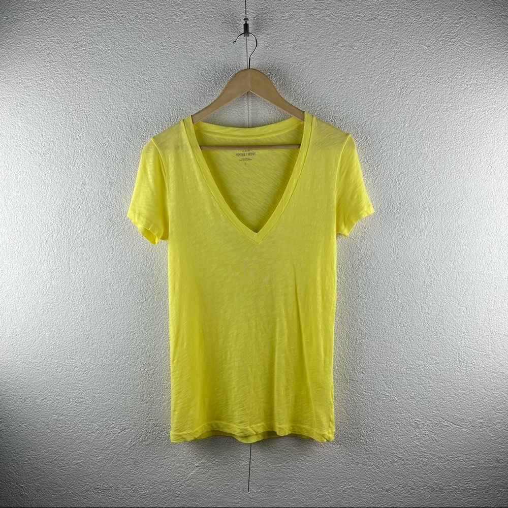 JCrew l S Vintage Cotton Bright Yellow Semi-Sheer Slub Knit V-Neck SS Tee Shirt